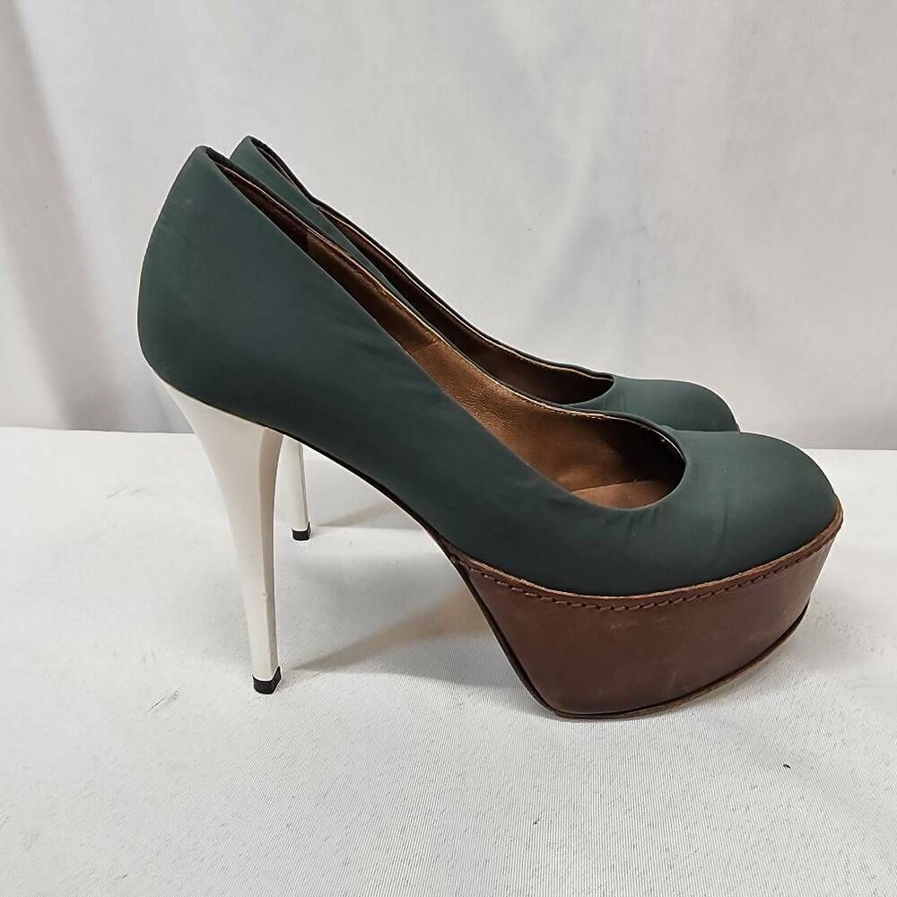 Marni Women's EU 35.5 US 5 Green Satin Wooden Platform High Heels